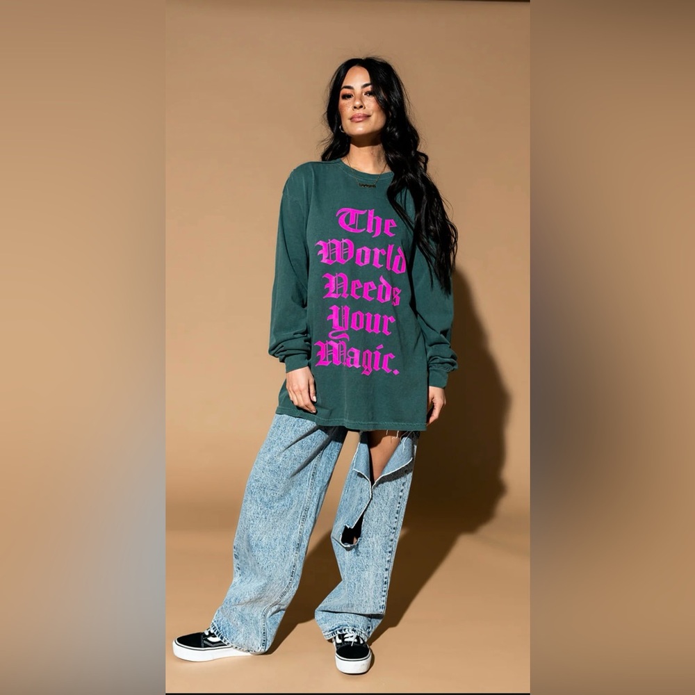 Dressed in LaLa The World Needs Your Magic mantra shirt, Size S/M